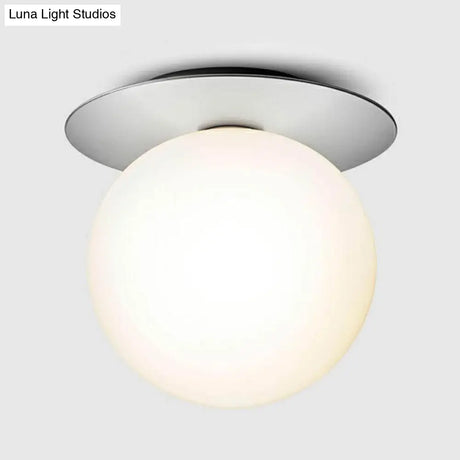Modern Semi Flush Mount Ceiling Lamp With Ball Glass Shade - 1 Bulb Aisle Lighting