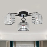 Modern Semi Flush Mount With Clear Crystals And Sleek Black Finish - 3/6 Heads Trapezoid Design 3 /