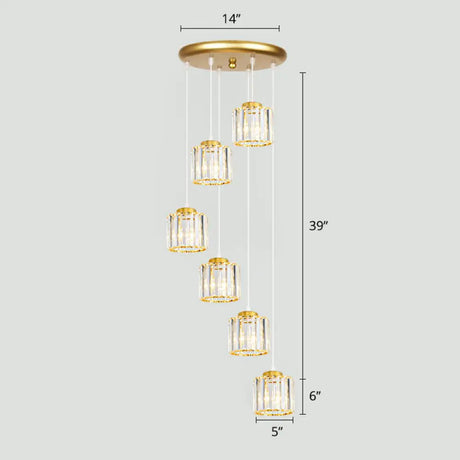 Modern Shaded Glass Multi-Light Pendant For Living Room Ceiling 6 / Gold