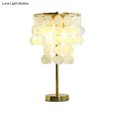 Modern Shell Table Lamp - White Nightstand Light With Gold Rod Arm