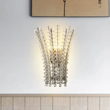 Modern Silver Bead Wall Mounted Light With Crystal Sconce - 3 Heads Bedside Lamp