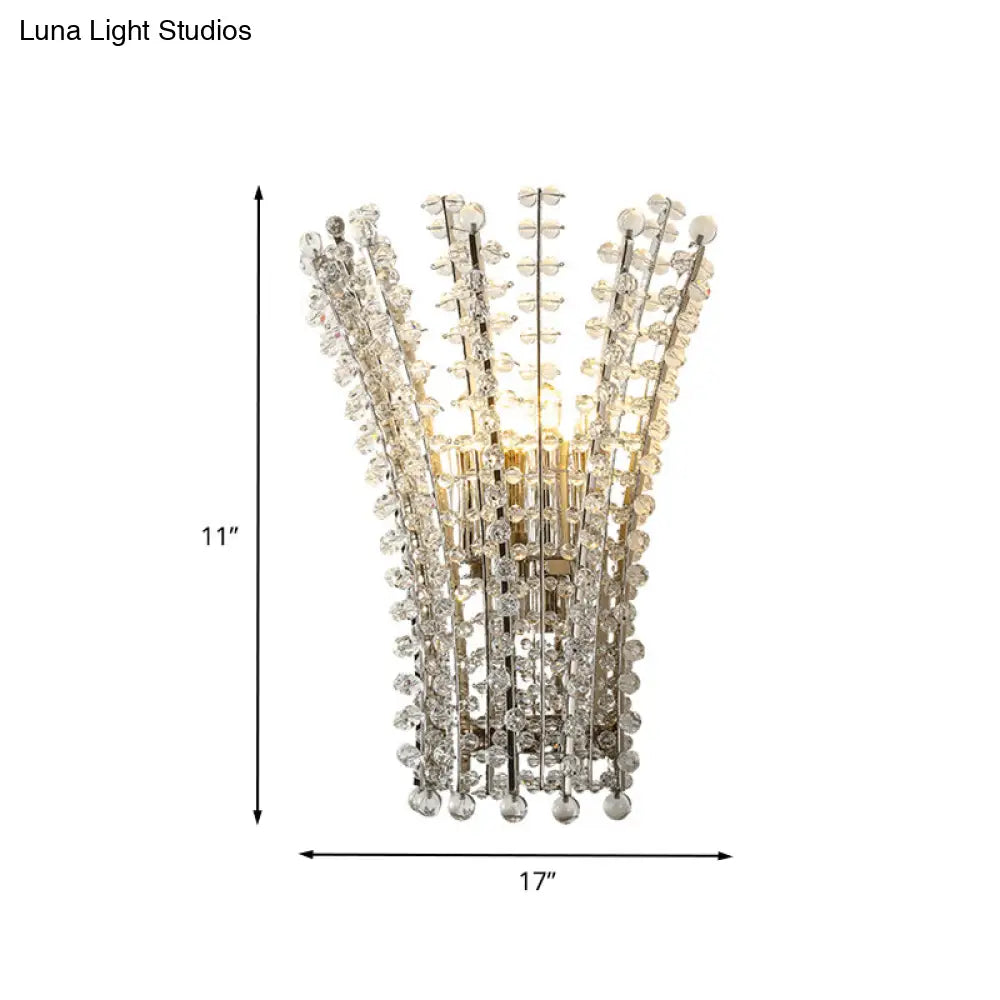 Modern Silver Bead Wall Mounted Light With Crystal Sconce - 3 Heads Bedside Lamp