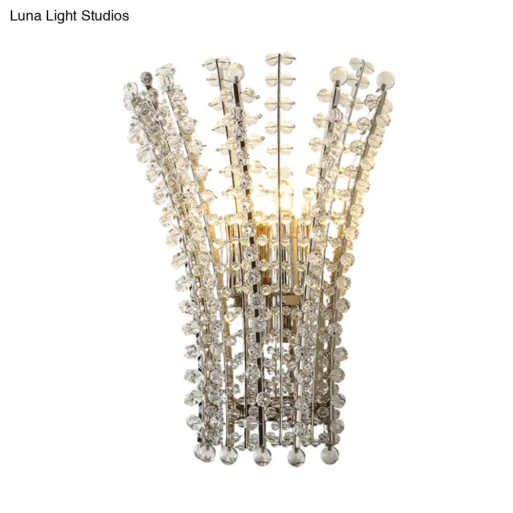 Modern Silver Bead Wall Mounted Light With Crystal Sconce - 3 Heads Bedside Lamp