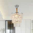 Modern Silver Chandelier With 3-Tier Crystal Strand Shade - Bedroom Suspension Light 4 Lights