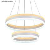 Modern Silver Circular Led Chandelier Pendant Light Fixture | 1/2/3-Light Acrylic Ceiling Lighting