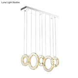 Modern Silver Circular Pendant With K9 Crystal 3/5 Lights For Dining Room Cluster