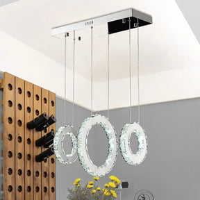 Modern Silver Circular Pendant With K9 Crystal 3/5 Lights For Dining Room Cluster 3 /