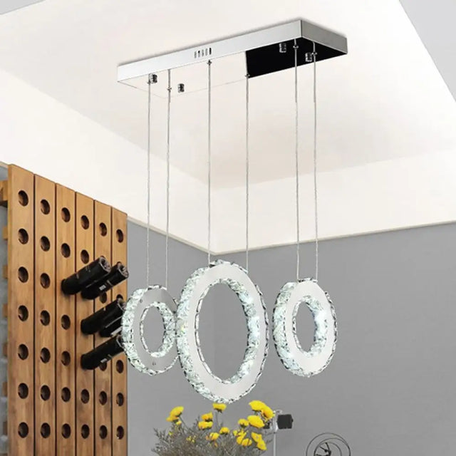 Modern Silver Circular Pendant With K9 Crystal 3/5 Lights For Dining Room Cluster 3 /