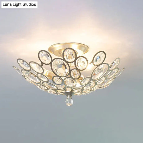 Modern Silver Crystal Semi Flush Light For Corridors - Hand - Cut 3 Head Design