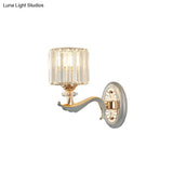 Modern Silver Cylinder Sconce With Clear Crystal Shade - Flush Mount Wall Light
