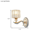 Modern Silver Cylinder Sconce With Clear Crystal Shade - Flush Mount Wall Light