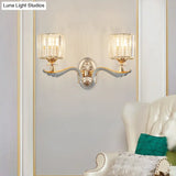 Modern Silver Cylinder Sconce With Clear Crystal Shade - Flush Mount Wall Light