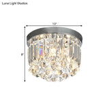 Modern Silver Drum Flush Mount Crystal Prism Corridor Lighting Fixture 10’/14’ Wide