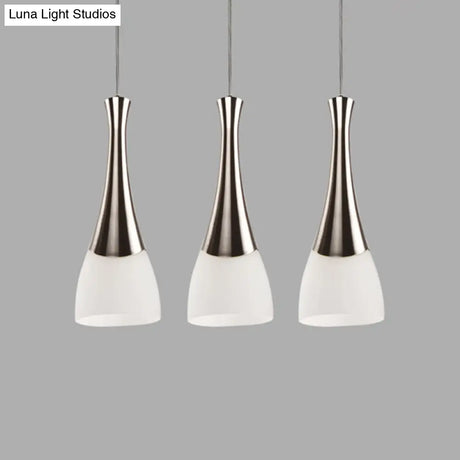 Modern Silver Funnel Shaped Hanging Light Fixture With White Glass Multi Pendant For Diner