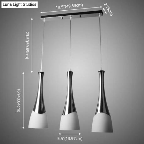 Modern Silver Funnel Shaped Hanging Light Fixture With White Glass Multi Pendant For Diner