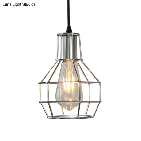 Modern Silver/Gold Metal Ceiling Fixture With Cage Shade - Stylish Loft Hanging Lamp For Coffee