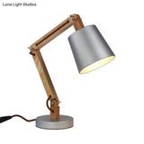 Modern Silver Metal Reading Lamp With Wood Swing Arm 1-Light Desk Light