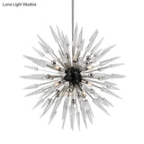 Modern Silver Starburst Chandelier With 9 Clear Crystal Lights - Perfect For Restaurants