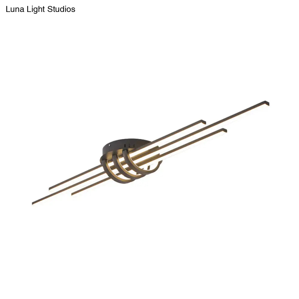 Modern Slim Linear Flush Light Fixture - White/Black Led Acrylic Ceiling Lamp