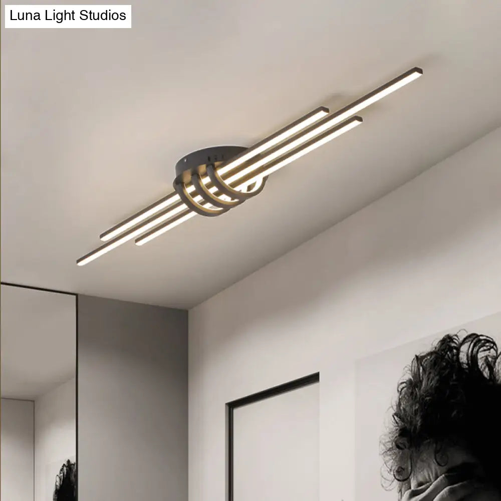 Modern Slim Linear Flush Light Fixture - White/Black Led Acrylic Ceiling Lamp