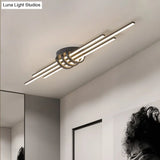 Modern Slim Linear Flush Light Fixture - White/Black Led Acrylic Ceiling Lamp