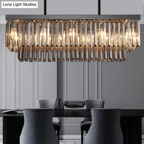 Modern Smoke Gray Crystal Block Island Lamp Chandelier - 10 Lights Rectangle Shape 31.5/39 Wide