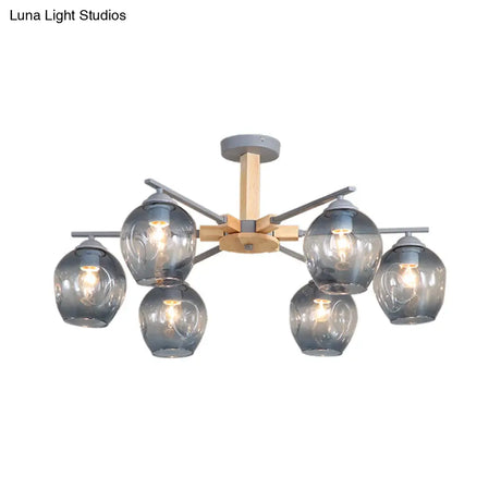 Modern Smoke Gray Glass Pendant Chandelier - 3/6 Light Modo Hanging Fixture For Living Room