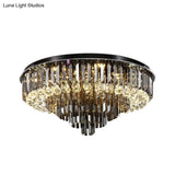 Modern Smoke Grey Crystal Flush Mount Chandelier With Drop - 5/6 Lights Ceiling Light