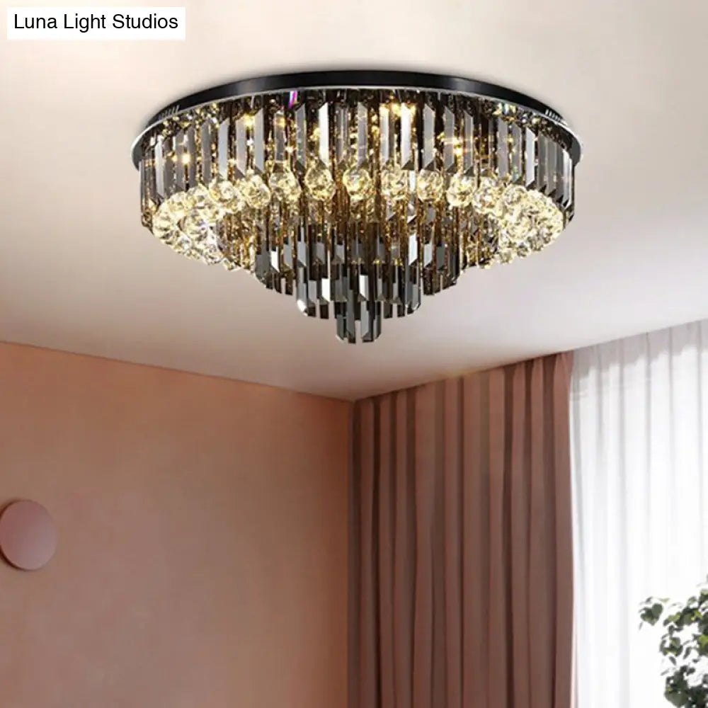 Modern Smoke Grey Crystal Flush Mount Chandelier With Drop - 5/6 Lights Ceiling Light