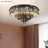 Modern Smoke Grey Crystal Flush Mount Chandelier With Drop - 5/6 Lights Ceiling Light