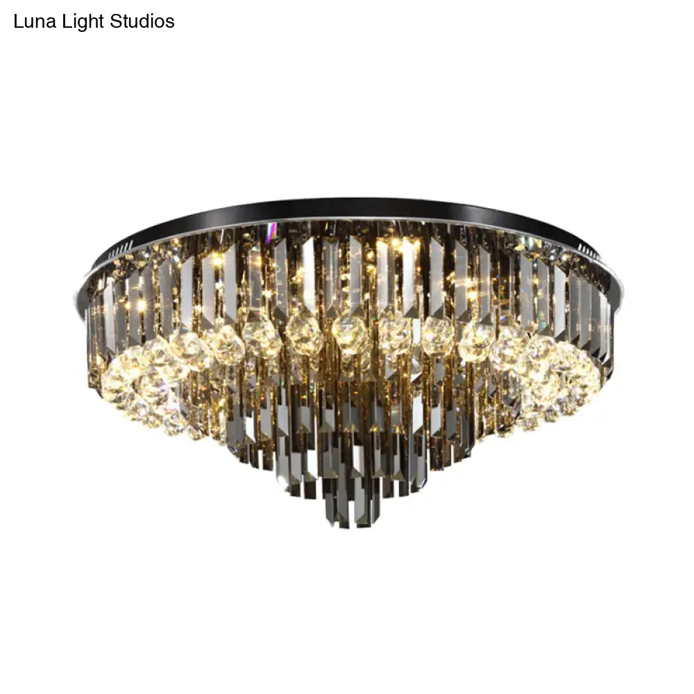 Modern Smoke Grey Crystal Flush Mount Chandelier With Drop - 5/6 Lights Ceiling Light