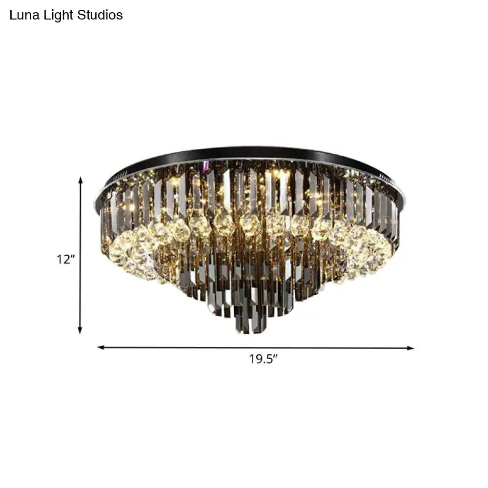 Modern Smoke Grey Crystal Flush Mount Chandelier With Drop - 5/6 Lights Ceiling Light