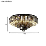 Modern Smoke Grey Crystal Flush Mount Chandelier With Drop - 5/6 Lights Ceiling Light