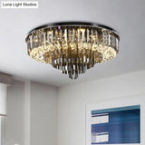 Modern Smoke Grey Crystal Flush Mount Chandelier With Drop - 5/6 Lights Ceiling Light