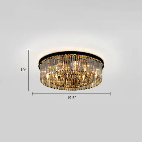 Modern Smoke Grey Crystal Flushmount Ceiling Lamp: Sleek Circular Design For Living Room Lighting