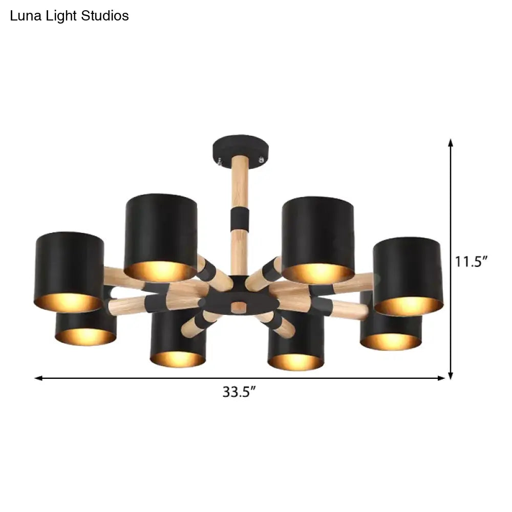 Modern Snowflake Hanging Light: Drum Shade Macaron Wood Chandelier For Living Room