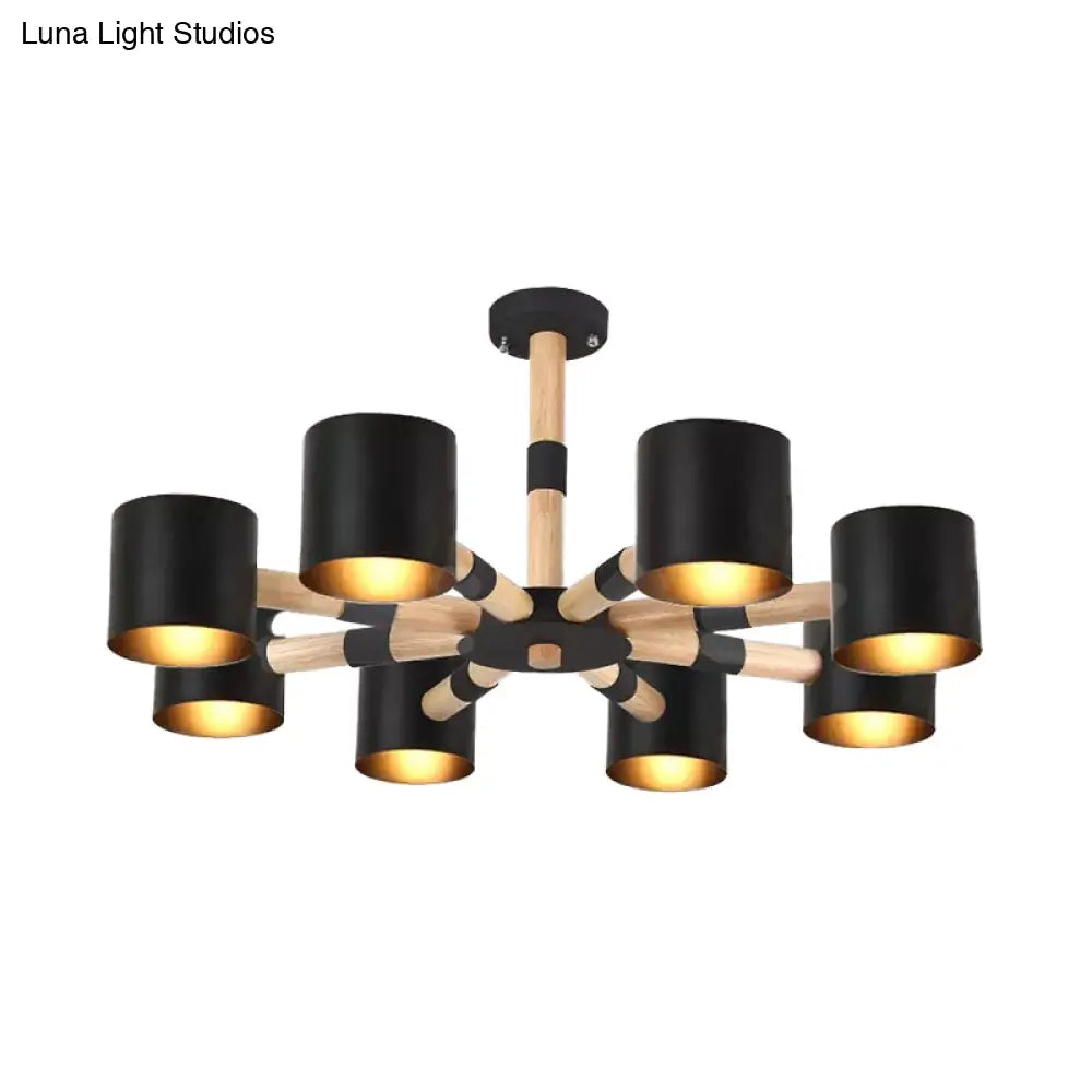 Modern Snowflake Hanging Light: Drum Shade Macaron Wood Chandelier For Living Room