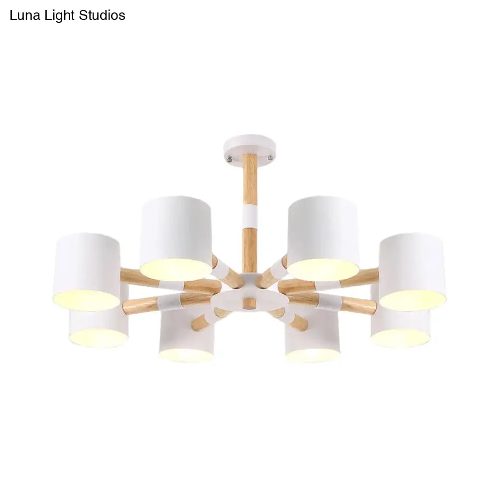Modern Snowflake Hanging Light: Drum Shade Macaron Wood Chandelier For Living Room