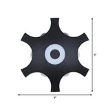 Modern Snowflake Outdoor Led Wall Light- Plastic 6-Bulb Flush Mount Sconce In Black- Warm/White