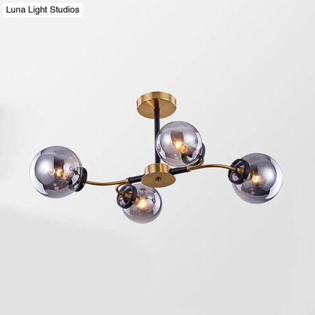 Modern Sphere Semi-Flush Ceiling Light In White/Smoke Gray Glass With 4/6/8 Lights For Living Room