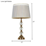 Modern Spherical Fabric Reading Light Nightstand Lamp In Grey With Clear Crystal Accent And 1 Bulb