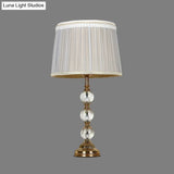 Modern Spherical Fabric Reading Light Nightstand Lamp In Grey With Clear Crystal Accent And 1 Bulb