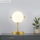 Modern Spherical Night Table Lamp In Gold With White Glass Head