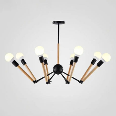 Modern Spider Chandelier With Black And Wood Accents For Loft Style Living Rooms 8 /