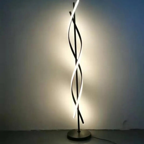 Modern Spiral Floor Lamp - Metallic Black/White Led Stand Up Light For Bedroom