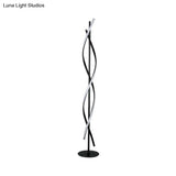 Modern Spiral Floor Lamp - Metallic Black/White Led Stand Up Light For Bedroom