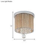 Modern Spiral Glass Rod Ceiling Light 2-Light Flush Mount Chrome With Crystal Drop 7’/10’ Wide