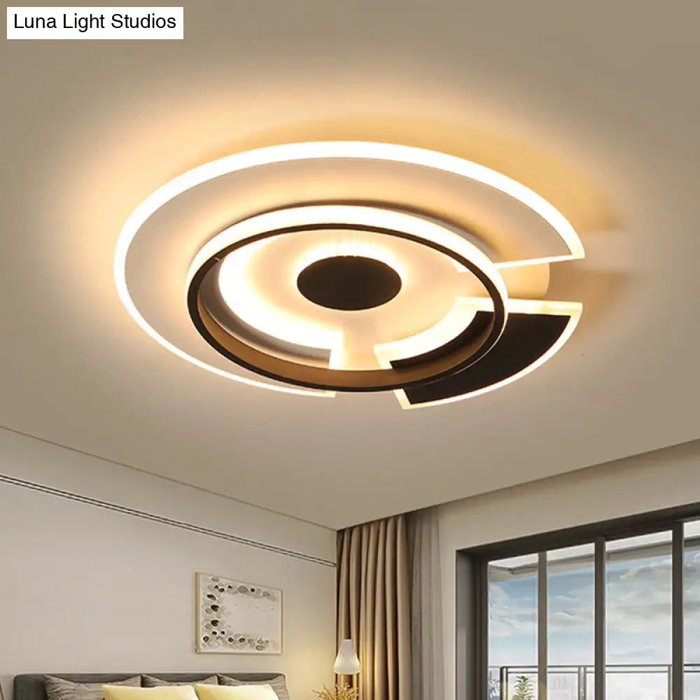 Modern Spliced Disc Thin Ceiling Light - Acrylic Led Flush Mount Fixture In Black & White