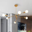 Modern Sputnik Chandelier - Metallic 6-Light Living Room Pendant Lamp Black/Gold Gold