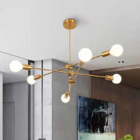 Modern Sputnik Chandelier - Metallic 6-Light Living Room Pendant Lamp Black/Gold Gold